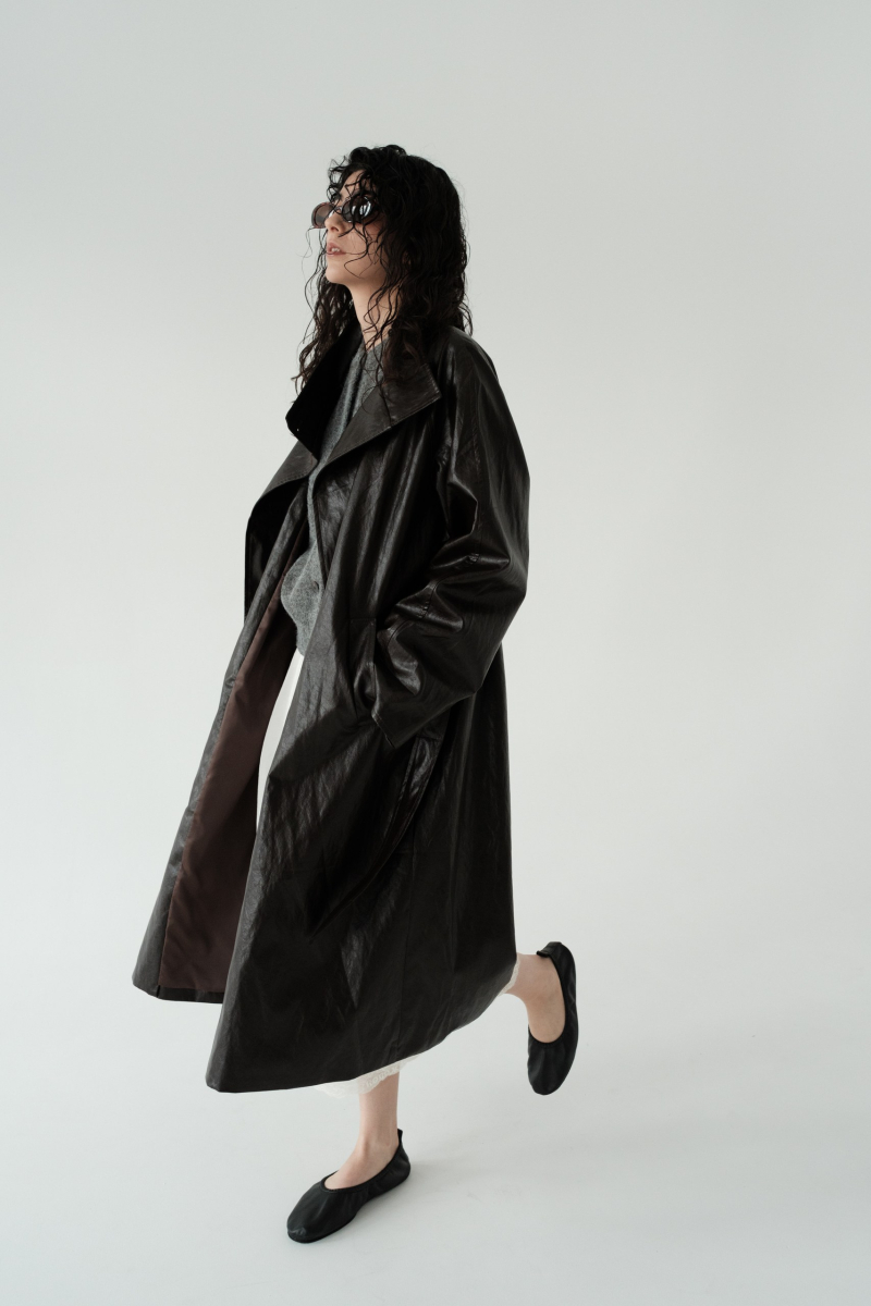 Тренч кожаный НИ ИМЕНИ, НИ ПОХОЖИХ, цвет: коричневый, 00-00000371 купить онлайн