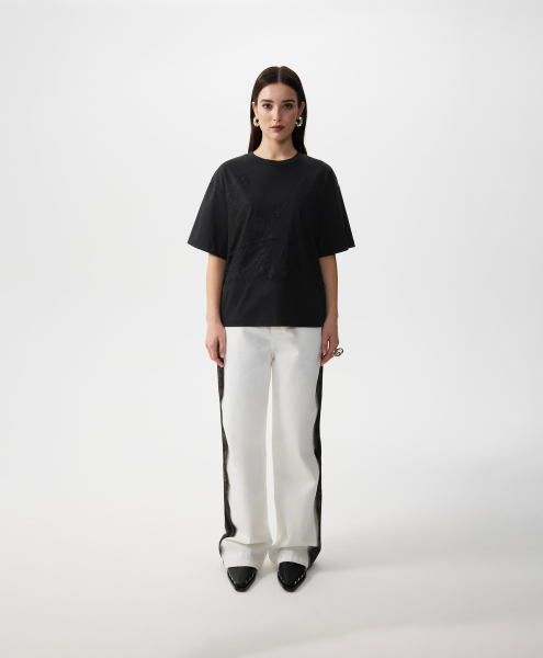 Футболка с отделкой из кружева GLVR, цвет: Черный, 126G21GAC1218 купить онлайн