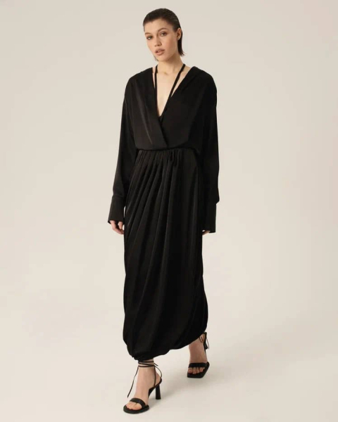 Платье из атласа миди Anmuse, цвет: Черный, RB24W136-BLC-2 купить онлайн