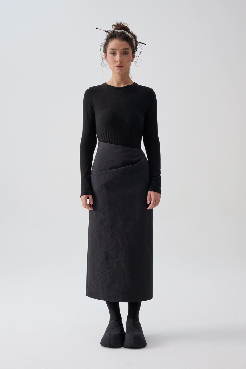 Юбка из бумажной ткани UNKE, цвет: Черный, 2601SK003C_BL купить онлайн