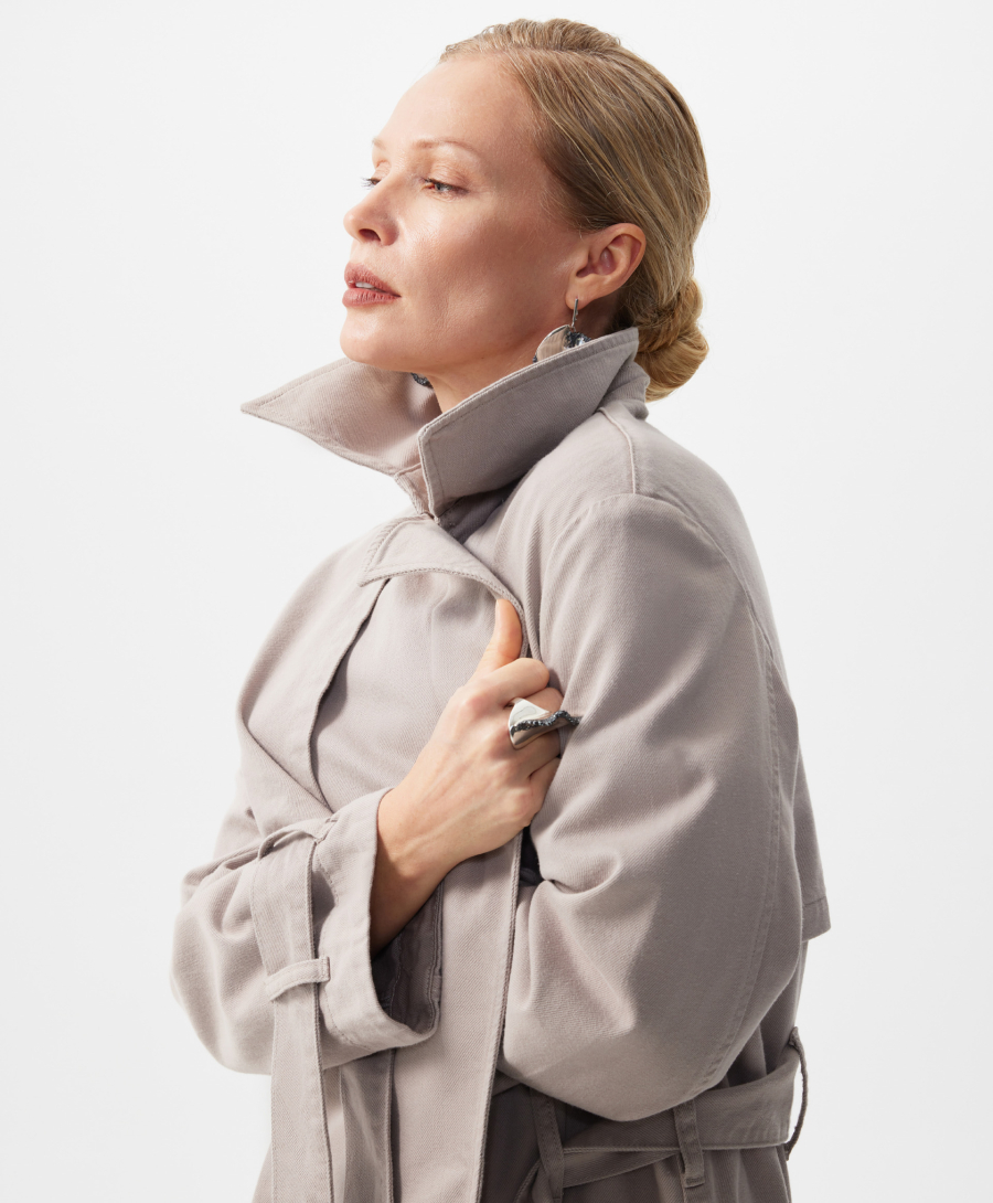 Плащ с запахом из денима GLVR, цвет: серый, 126G22GAC4411 купить онлайн