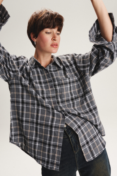 Рубашка в клетку SAGAS, цвет: серый,  купить онлайн