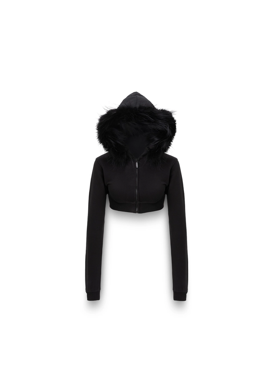 Мини-худи на молнии с мехом ABC, цвет: Черный, 00-182 купить онлайн