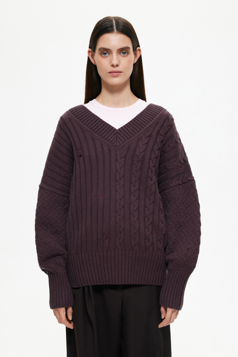 Джемпер с косами и вышивками DREAMS BY ALENA AKHMADULLINA, цвет: коричневый, 225104140304463/408000 купить онлайн