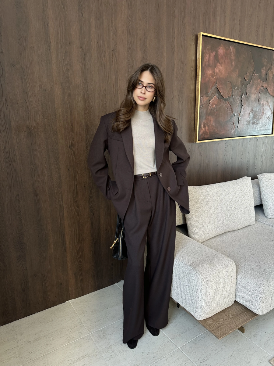 Брюки из вискозы на заниженной талии