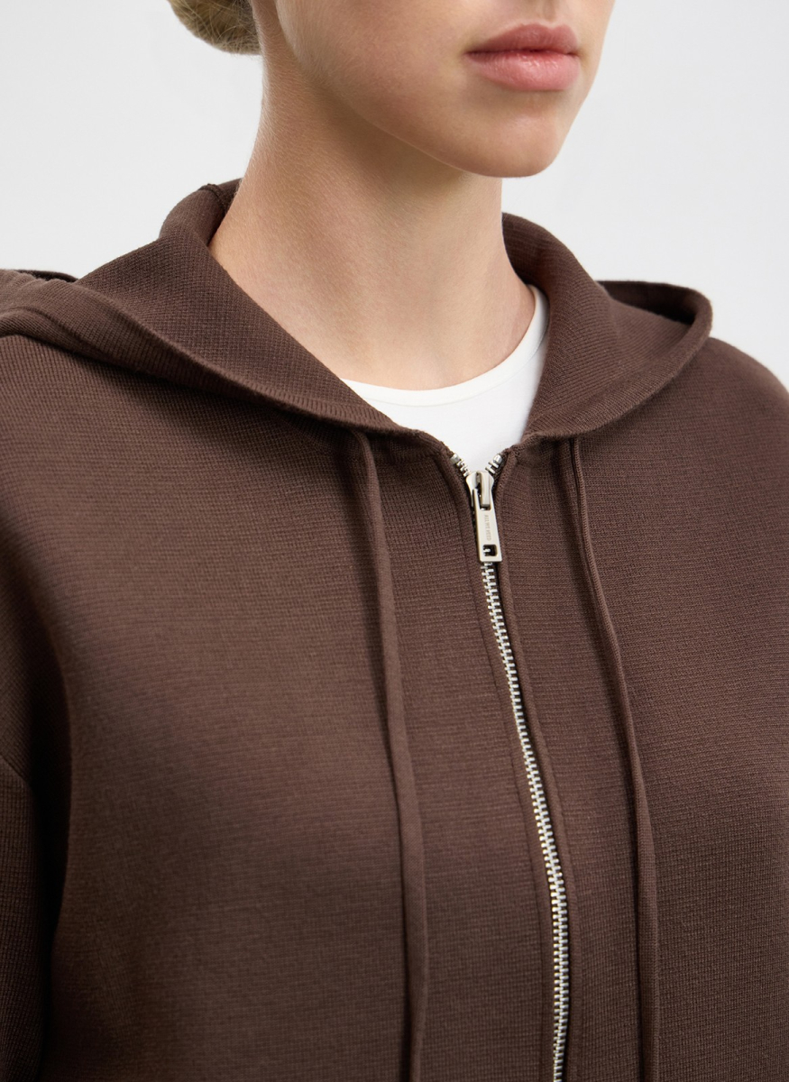Джемпер с капюшоном на молнии вязаный ALL WE NEED, цвет: коричневый,  купить онлайн