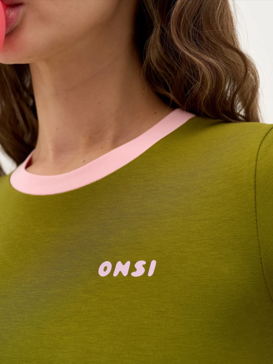 Футболка с контрастной горловиной ONSI, цвет: матча,  купить онлайн