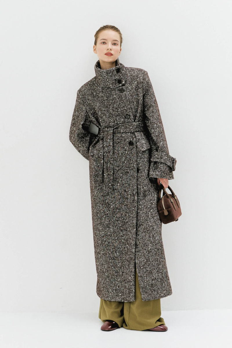 Пальто с высоким воротником макси длины