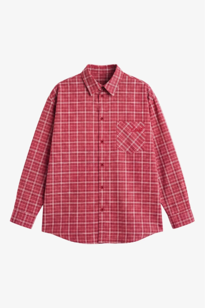 Рубашка в клетку с карманом Волнующий красный
