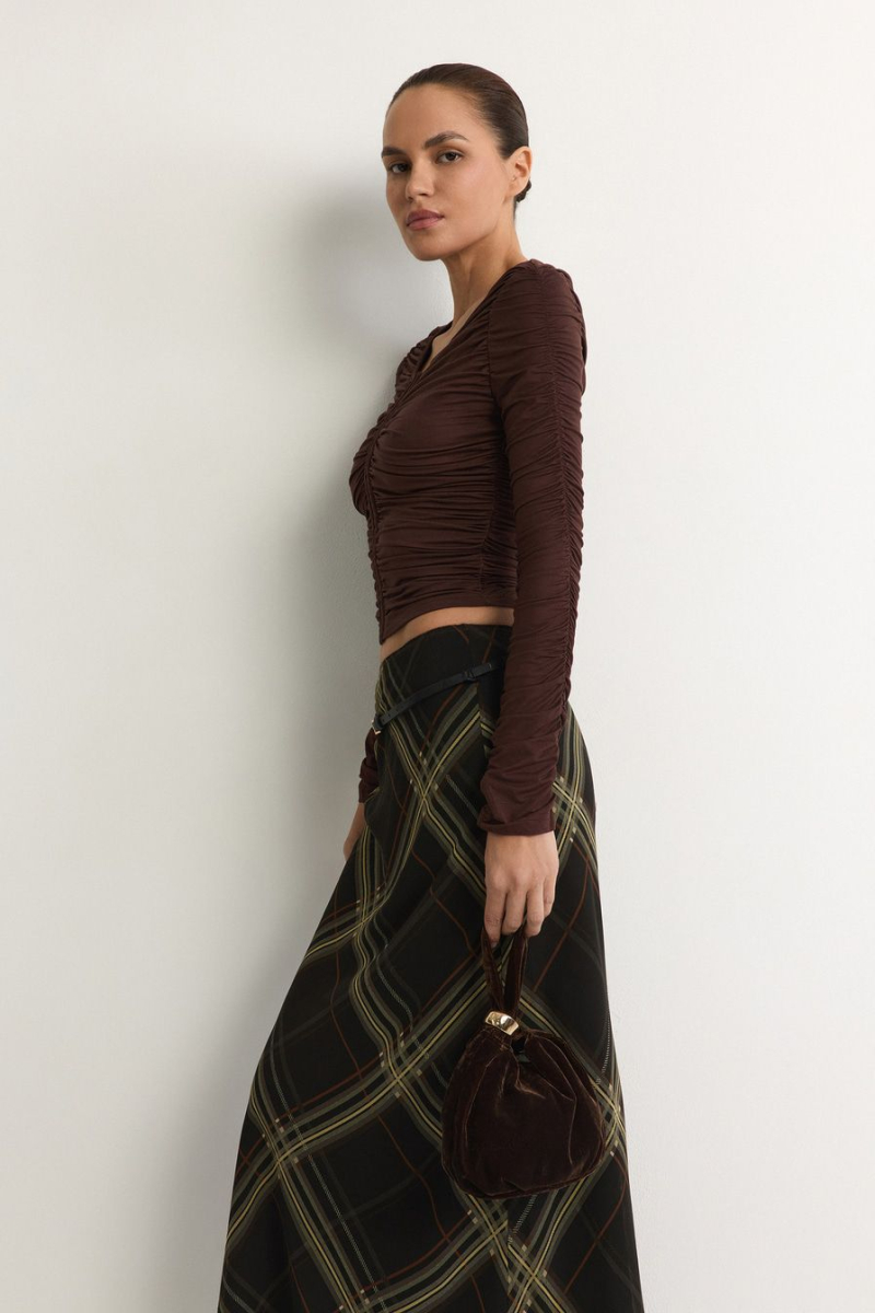 Лонгслив со сборками TOPTOP, цвет: коричневый, TTS.025.18559.700 купить онлайн