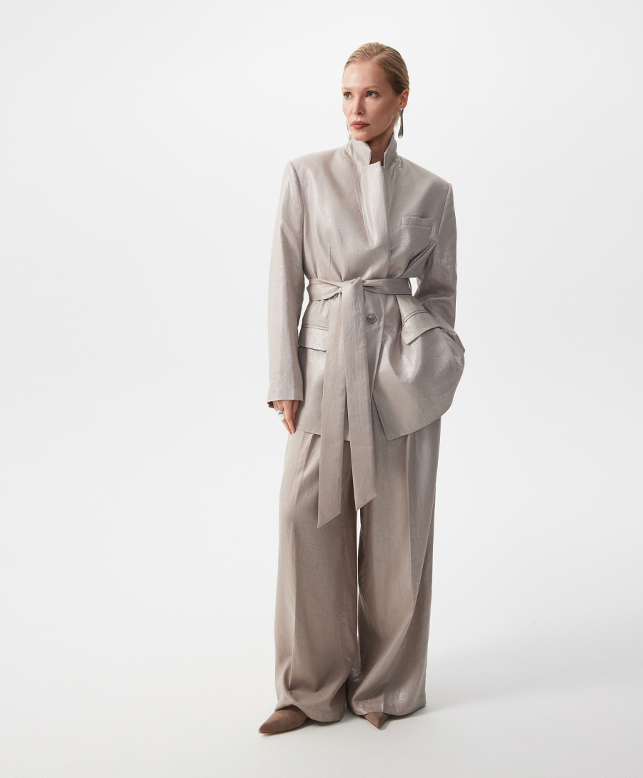 Пиджак льняной прямой свободной формы GLVR, цвет: серый, 126G22GAC4804 купить онлайн