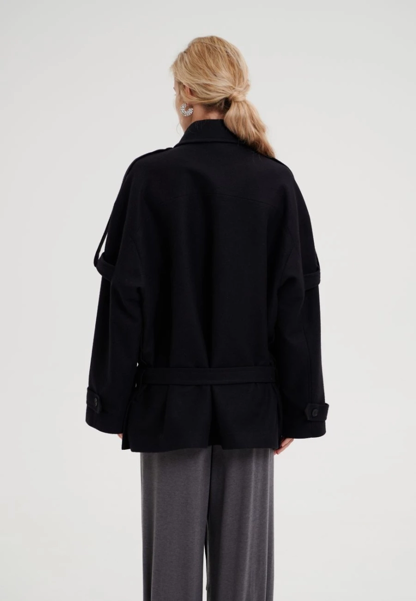 Пальто двубортное с поясом CHUBA, цвет: Черный,  купить онлайн