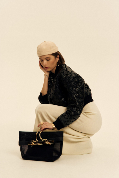 Бомбер из плетеной кожи SAGAS, цвет: Черный, 7300201 купить онлайн Бомбер из плетеной кожи SAGAS, цвет: Черный, 7300201 купить онлайн