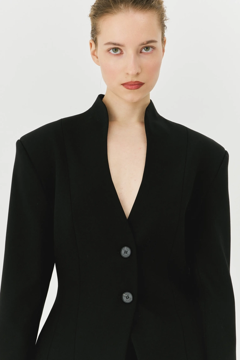 Жакет приталенный с рельефным воротником Ricoco, цвет: Черный, 7052/2 купить онлайн
