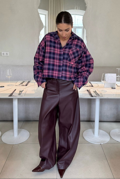 Рубашка объемная укороченная в клетку PINK Рубашка объемная укороченная в клетку PINK