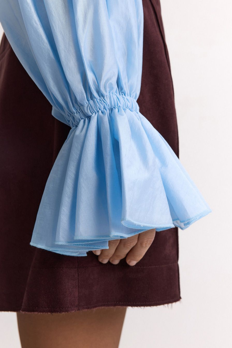 Блуза с воланами TOPTOP, цвет: голубой, TTS.020.17360.600 купить онлайн