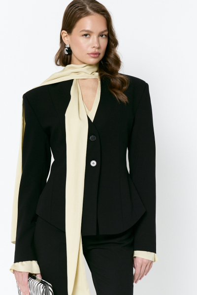 Жакет приталенный с рельефным воротником Ricoco, цвет: Черный, 7052/2 купить онлайн