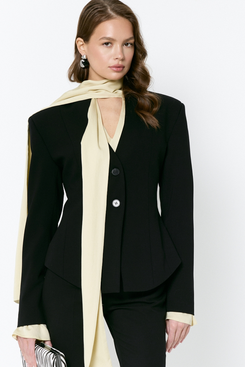 Жакет приталенный с рельефным воротником Ricoco, цвет: Черный, 7052/2 купить онлайн