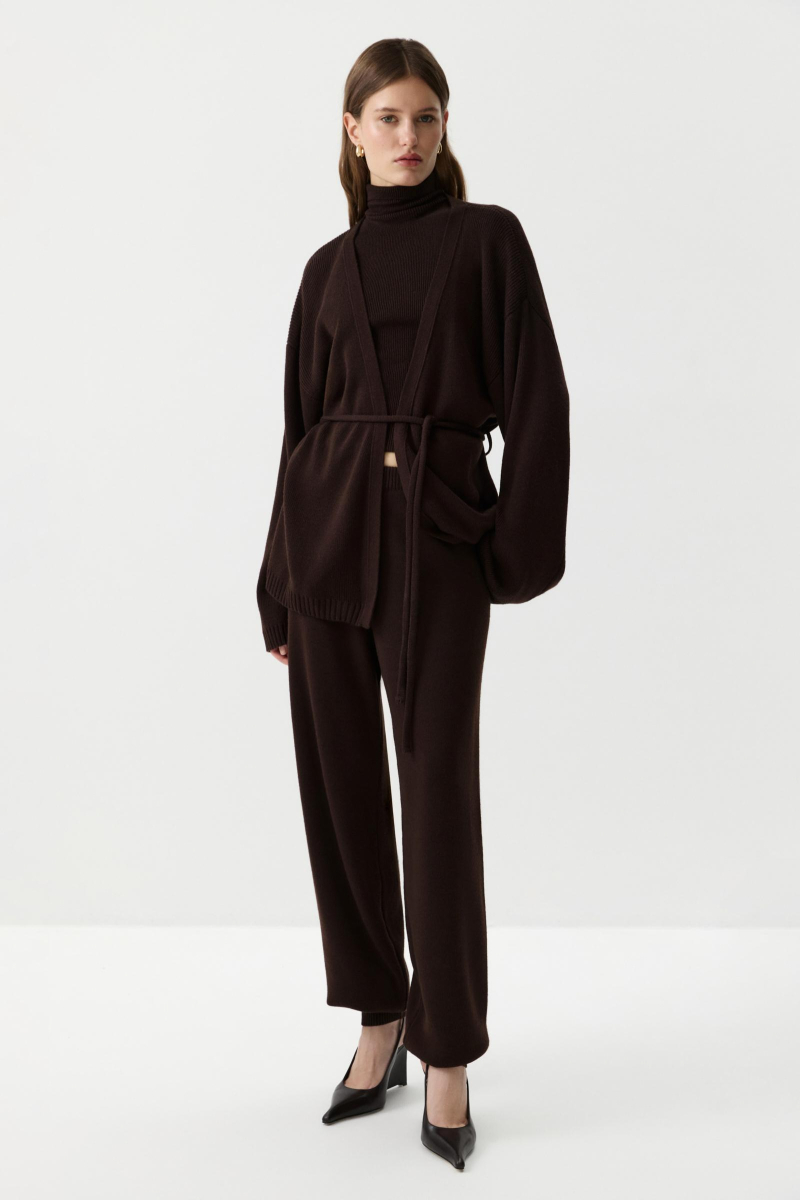 Кардиган из шерсти с поясом Charmstore, цвет: коричневый, 305-51798-551 купить онлайн