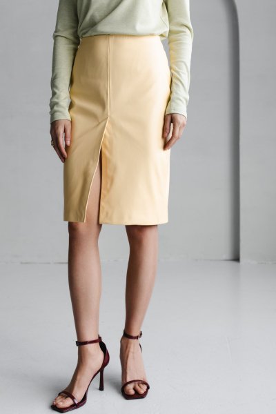 Юбка из экокожи с разрезом миди VLVT, цвет: Желтый, 00-00005302 купить онлайн