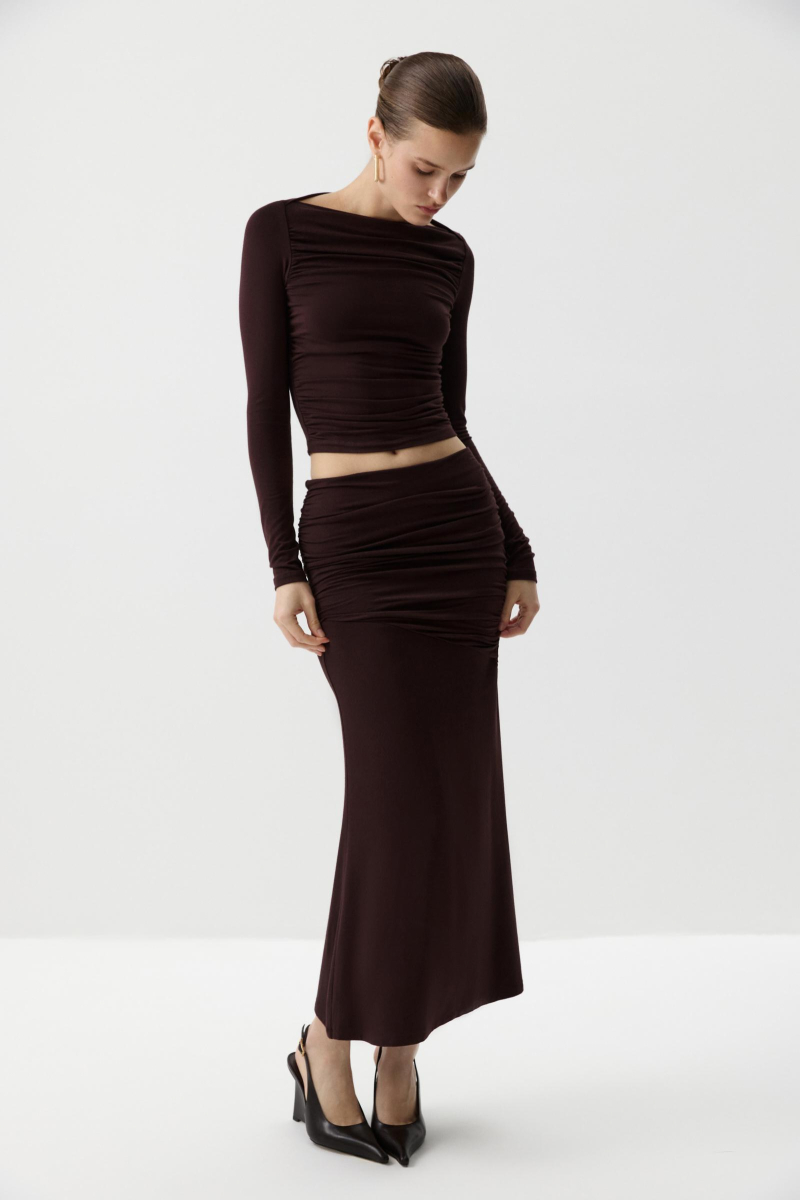 Юбка-годе из вискозы Charmstore, цвет: коричневый, 216-53265-551 купить онлайн