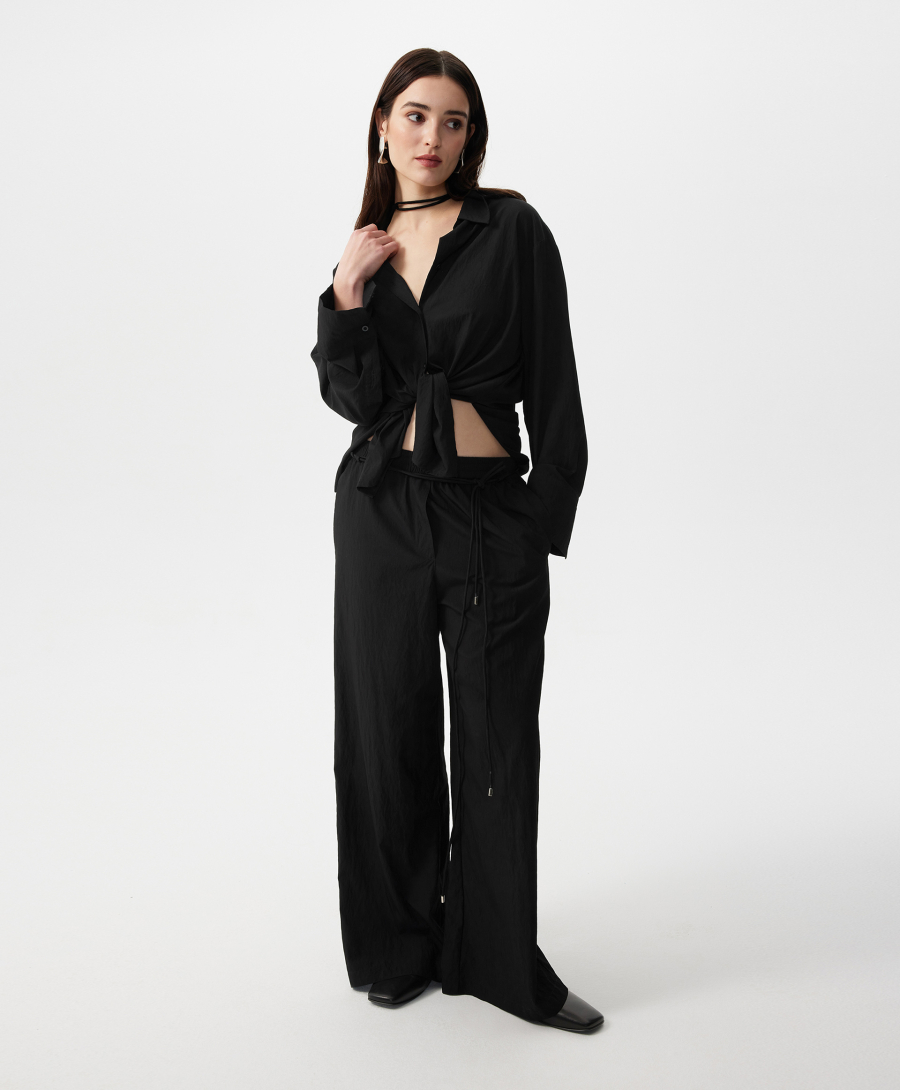 Брюки-палаццо с поясом на резинке GLVR, цвет: Черный, 126G21GAC6324 купить онлайн