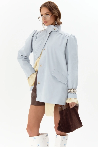 Тренч со сборками миди Ricoco, цвет: голубой, 7051/1 купить онлайн