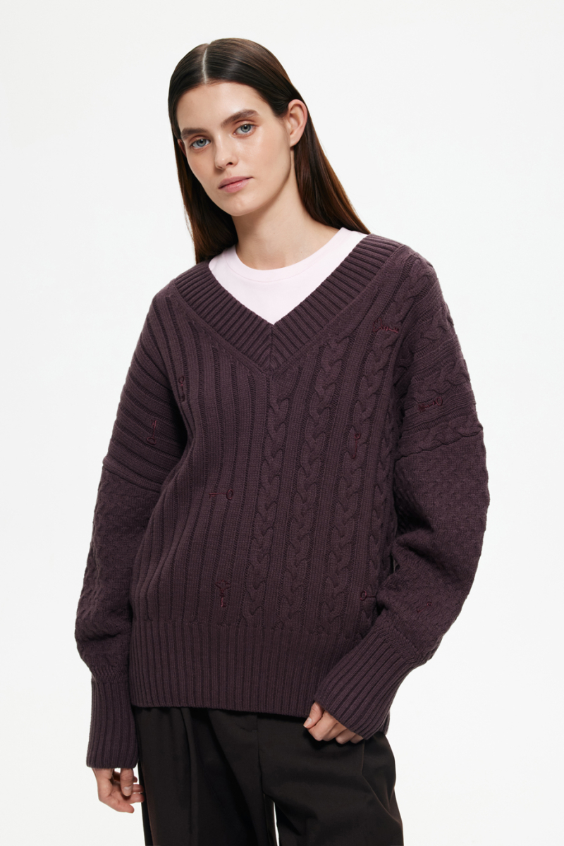 Джемпер с косами и вышивками DREAMS BY ALENA AKHMADULLINA, цвет: коричневый, 225104140304463/408000 купить онлайн