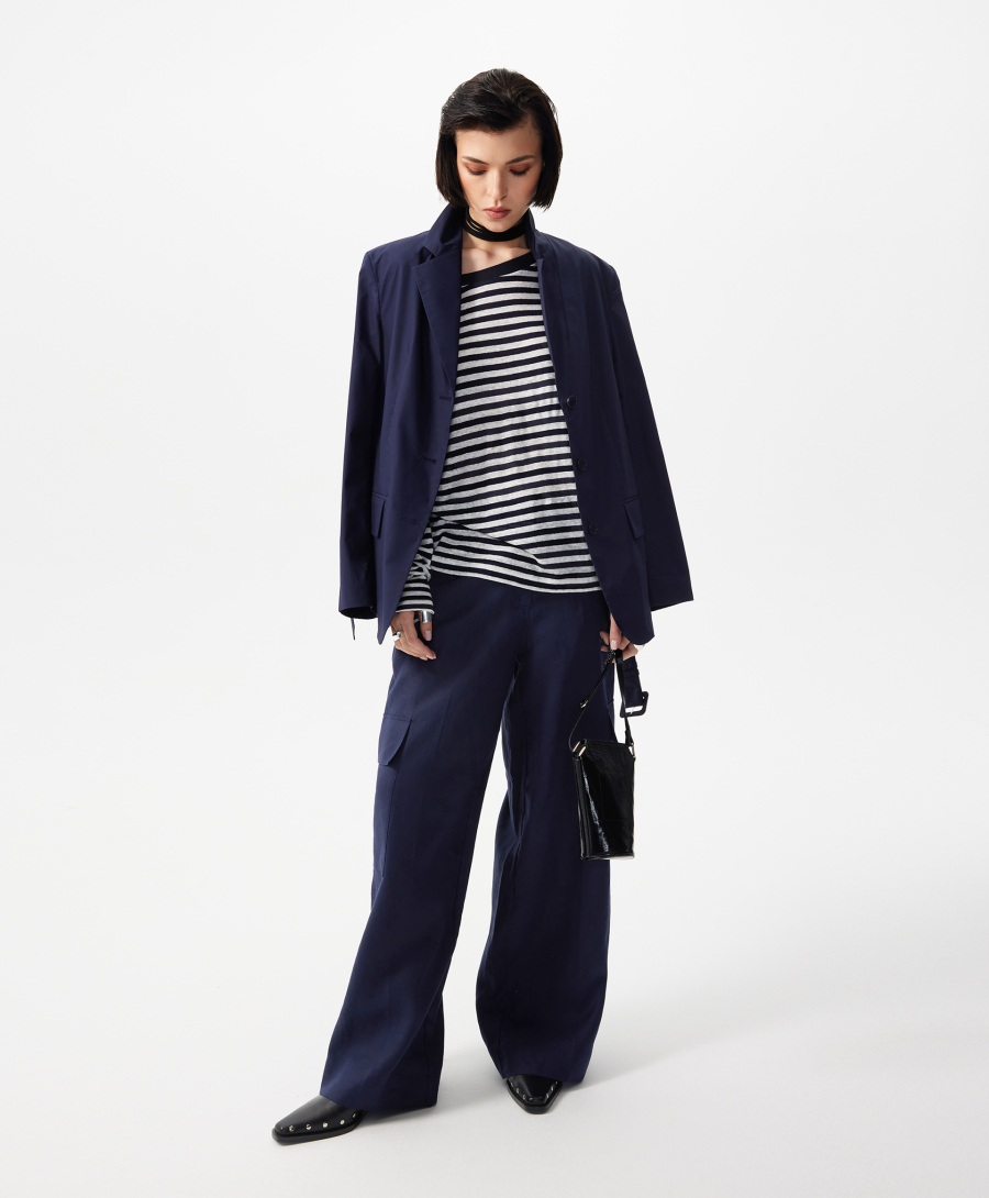 Брюки-трубы льняные средней посадки GLVR, цвет: Черный, 126G23GAC6315 купить онлайн