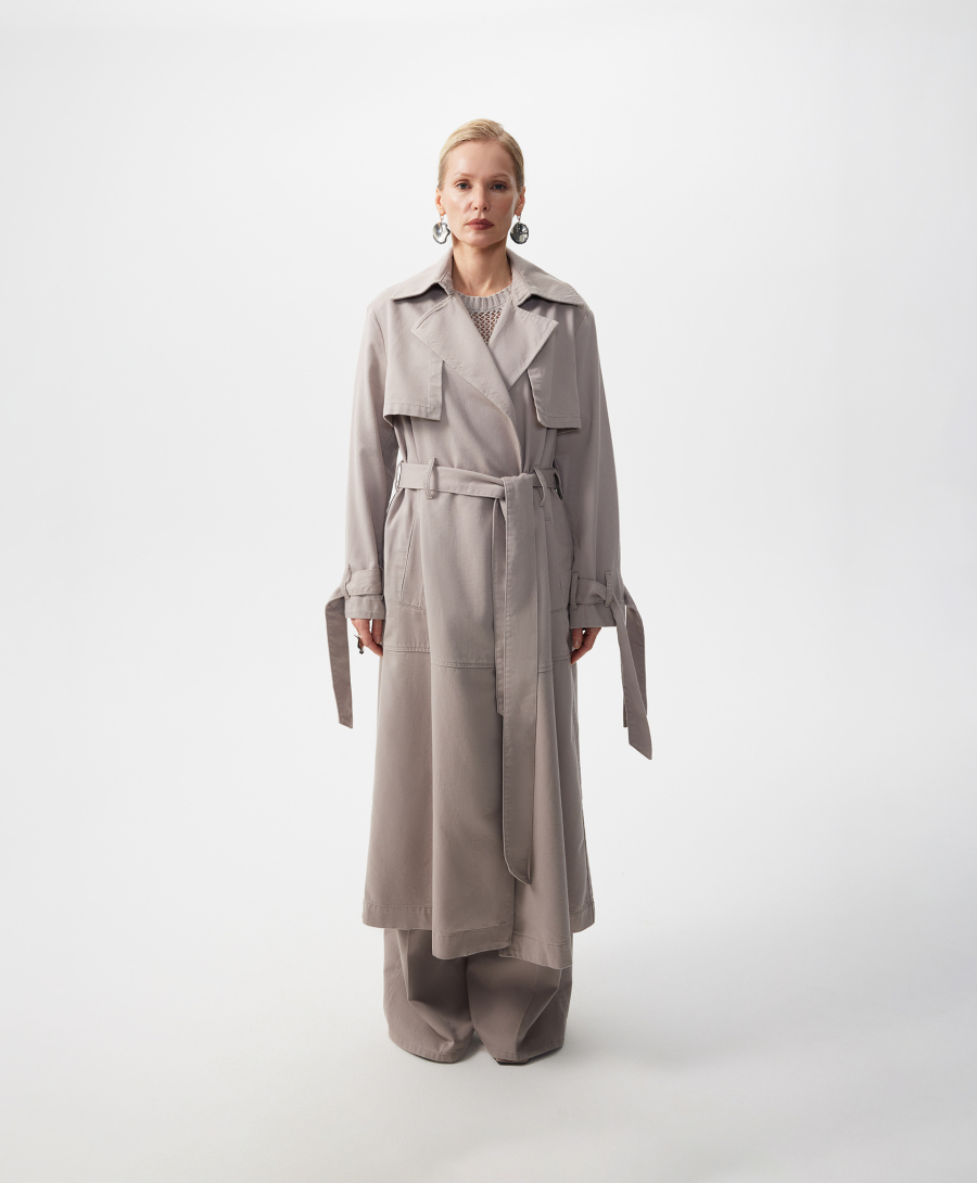 Плащ с запахом из денима GLVR, цвет: серый, 126G22GAC4411 купить онлайн