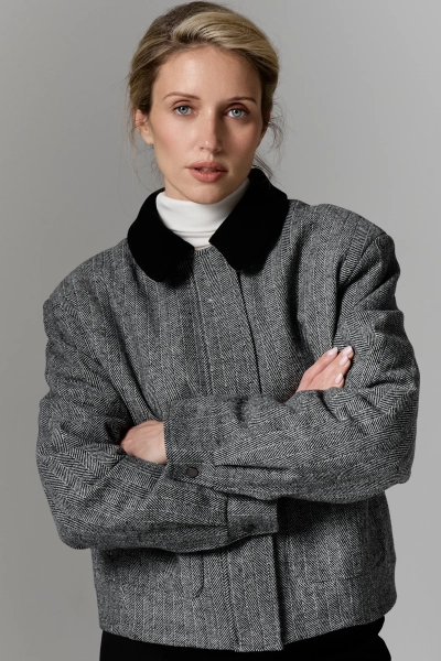 Бомбер из шерсти утепленный с контрастным воротником Ricoco, цвет: серый, 7041/1 купить онлайн