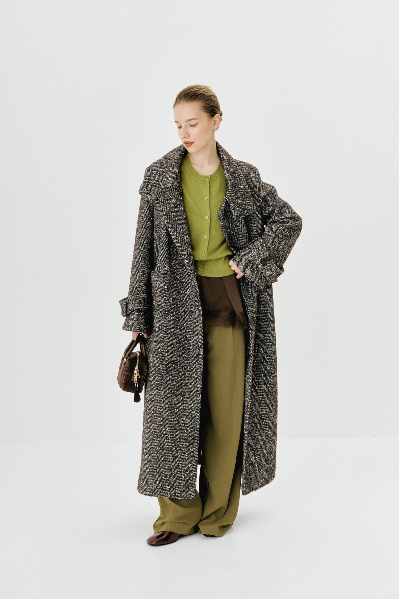 Пальто с высоким воротником макси длины Ricoco, цвет: коричневый, 7047/1 купить онлайн