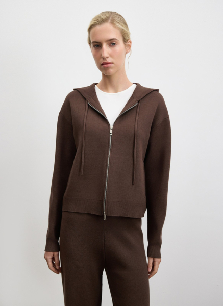 Джемпер с капюшоном на молнии вязаный