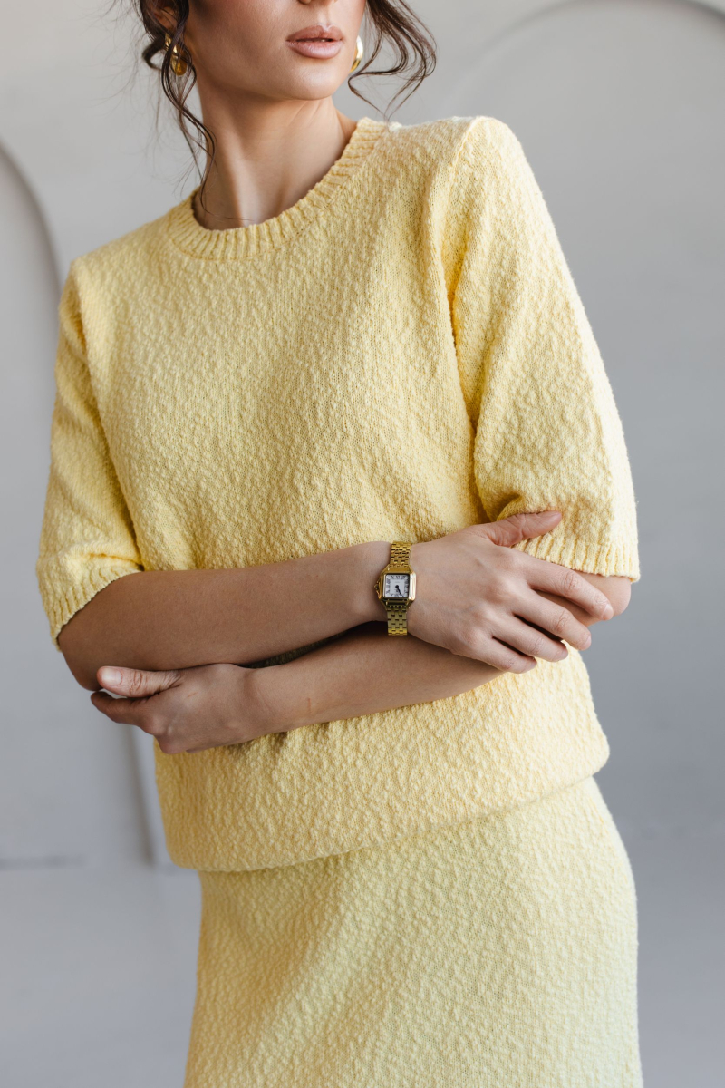 Костюм из фактурного хлопка джемпер и юбка VLVT, цвет: Желтый, 00-00005306 купить онлайн