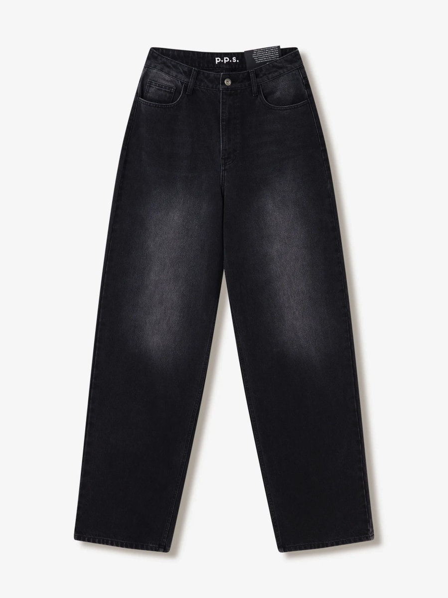 Широкие джинсы завышенной посадки POST POST SCRIPTUM, цвет: выстиранный черный, 1048.10.00.BLK купить онлайн