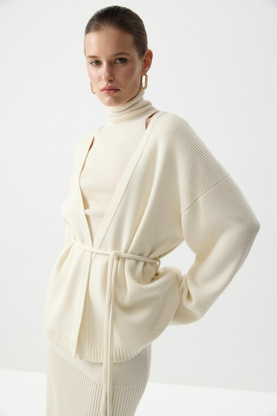 Кардиган из шерсти с поясом Charmstore, цвет: белый, 305-51798-111 купить онлайн