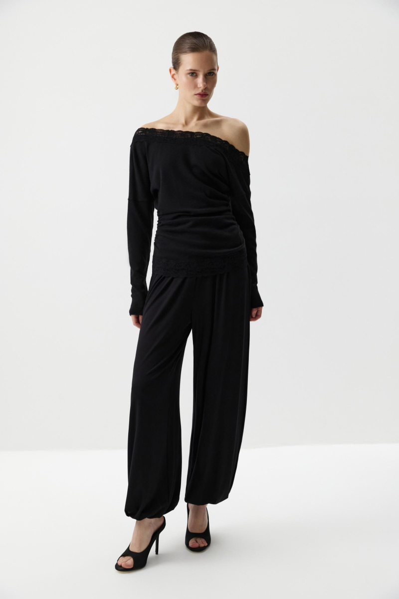 Лонгслив с кружевом из мягкого трикотажа Charmstore, цвет: Черный, 205-514107-880 купить онлайн