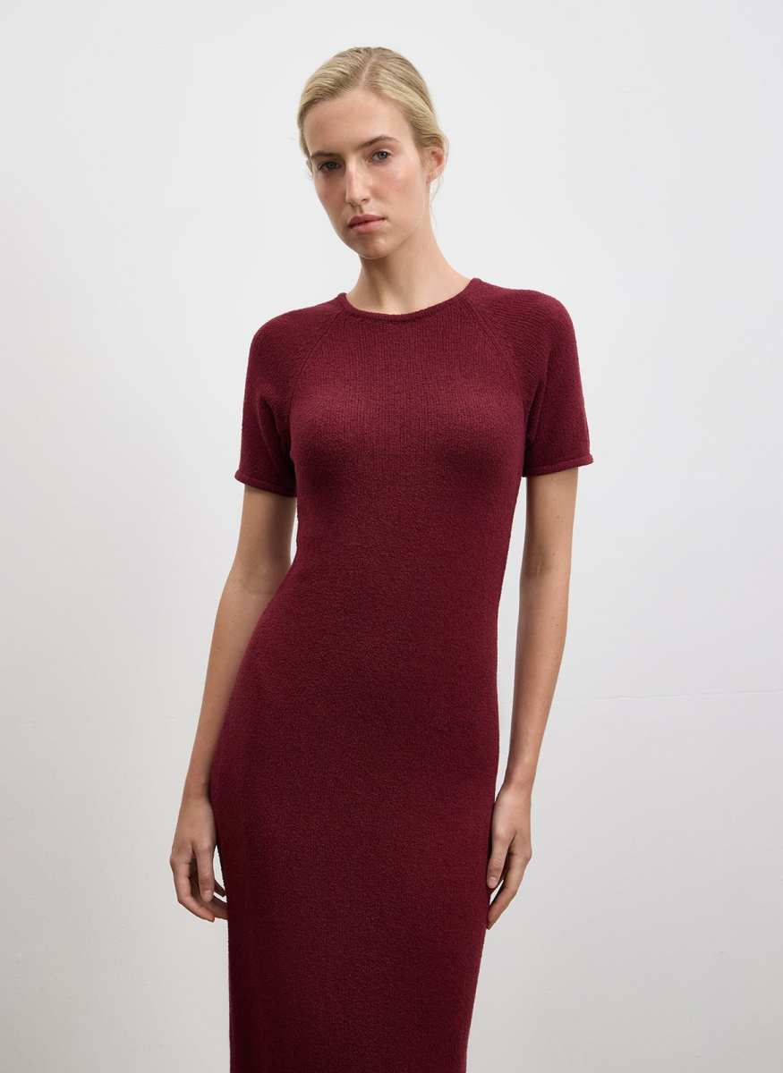 Платье фактурной вязки из хлопка ALL WE NEED, цвет: Бордовый,  купить онлайн