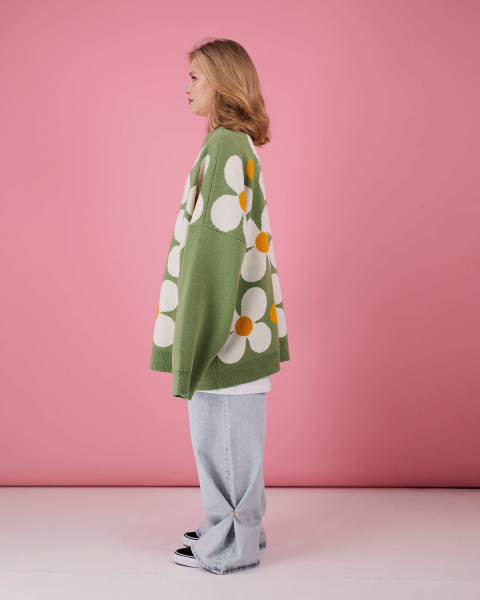 Свитер оверсайз с ромашками TABOO, цвет: зеленый, svsgusia01 купить онлайн