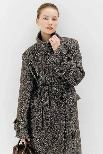 Пальто с высоким воротником макси длины Ricoco, цвет: коричневый, 7047/1 купить онлайн