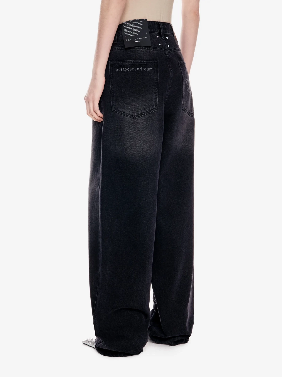 Широкие джинсы завышенной посадки POST POST SCRIPTUM, цвет: выстиранный черный, 1048.10.00.BLK купить онлайн