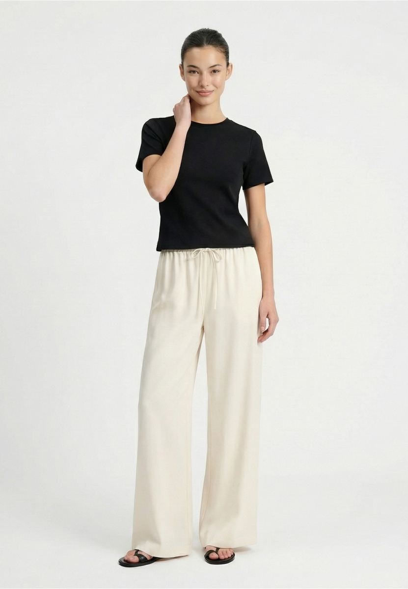 Брюки прямые на кулиске из костюмной ткани REFERT, цвет: молочный, 09-3870/1-2511 купить онлайн