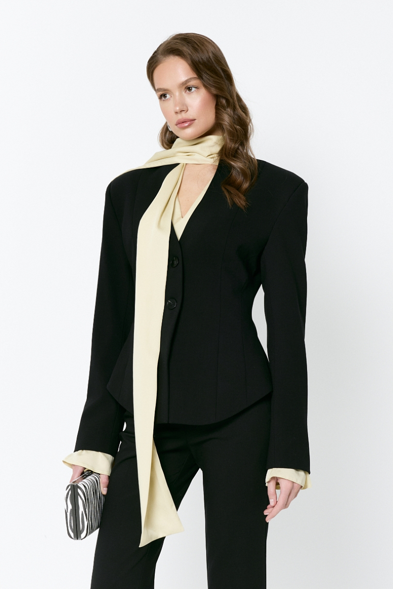 Жакет приталенный с рельефным воротником Ricoco, цвет: Черный, 7052/2 купить онлайн