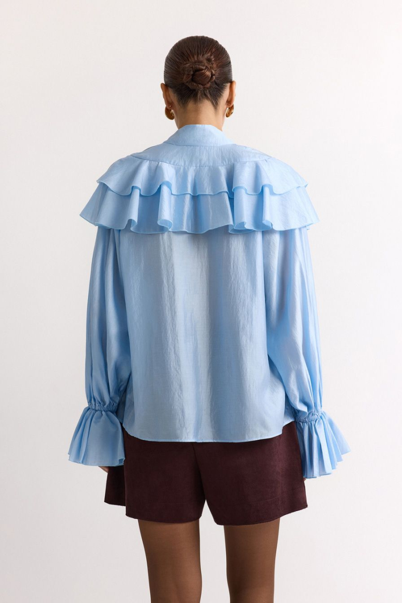 Блуза с воланами TOPTOP, цвет: голубой, TTS.020.17360.600 купить онлайн