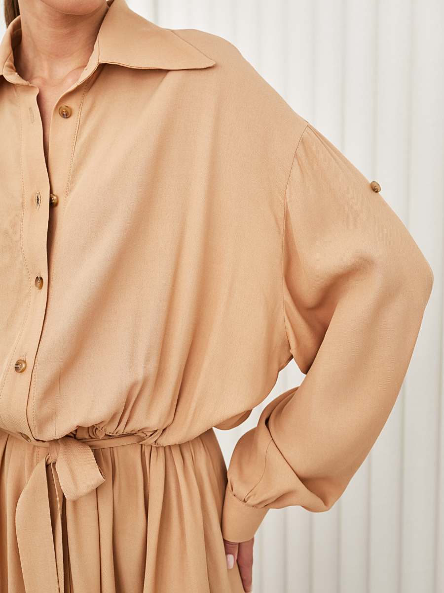 Платье-рубашка со спущенным рукавом I.B.W., цвет: бежевый, DR051 с оплатой бонусами купить онлайн