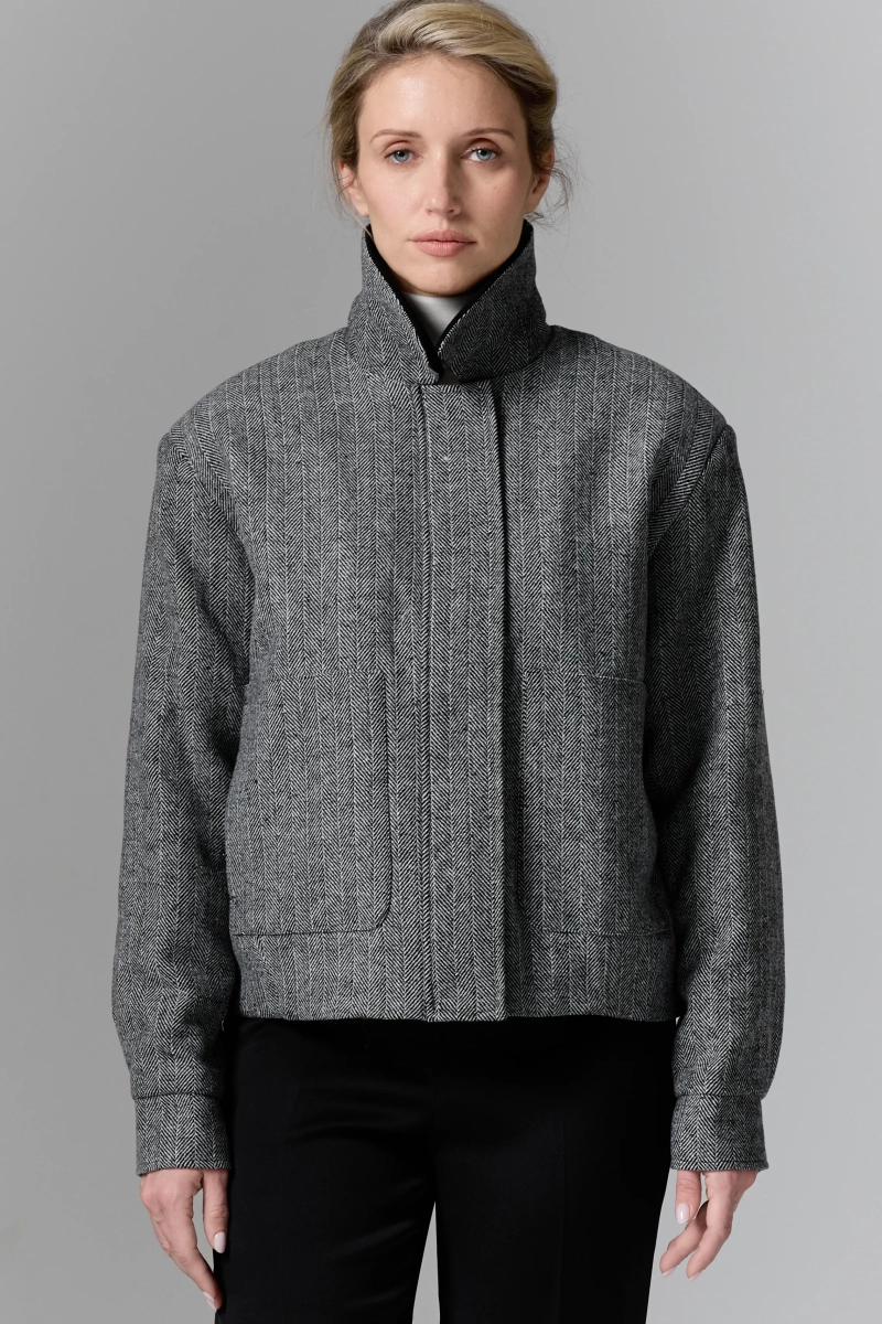 Бомбер из шерсти утепленный с контрастным воротником Ricoco, цвет: серый, 7041/1 купить онлайн