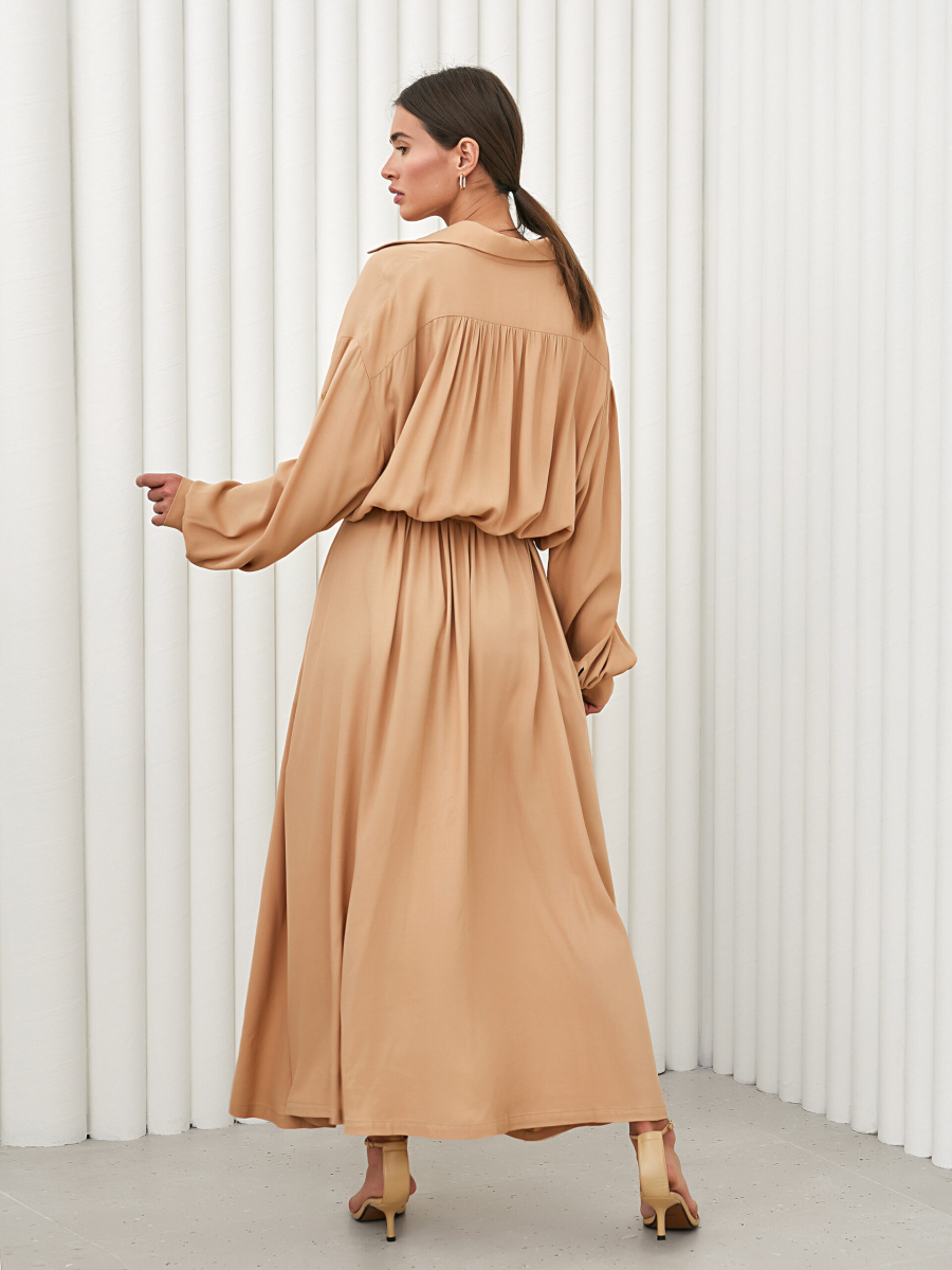 Платье-рубашка со спущенным рукавом I.B.W., цвет: бежевый, DR051 с оплатой бонусами купить онлайн