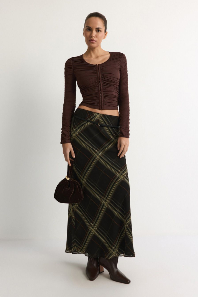 Лонгслив со сборками TOPTOP, цвет: коричневый, TTS.025.18559.700 купить онлайн