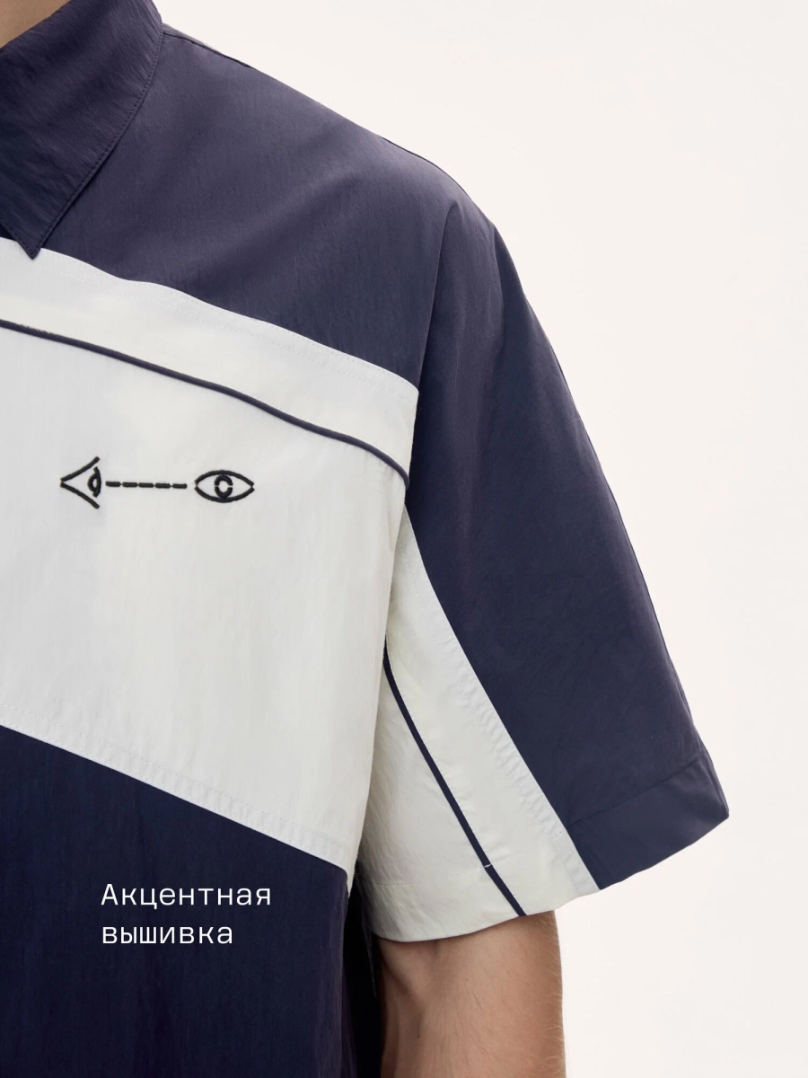 Мужская рубашка с контрастными вставками MUTED, цвет: темно-синий, 904737.MSHR0029_Navy-blue купить онлайн