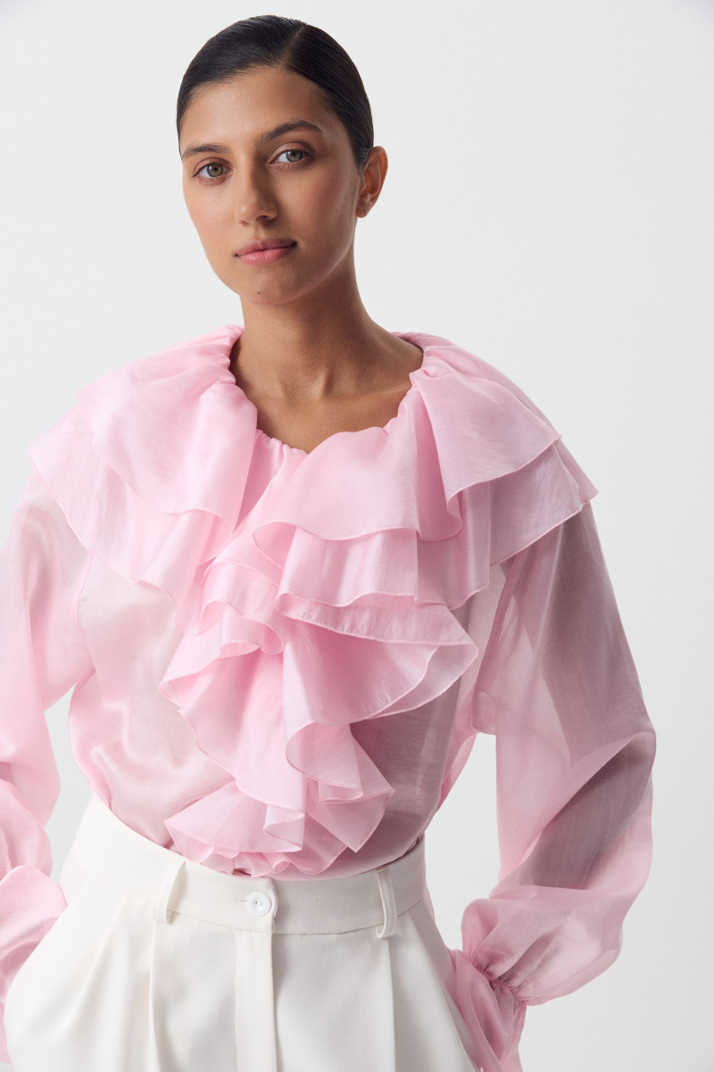 Блуза с воланами из тенсела Charmstore, цвет: розовый, 102-416100-221 купить онлайн Блуза с воланами из тенсела Charmstore, цвет: розовый, 102-416100-221 купить онлайн